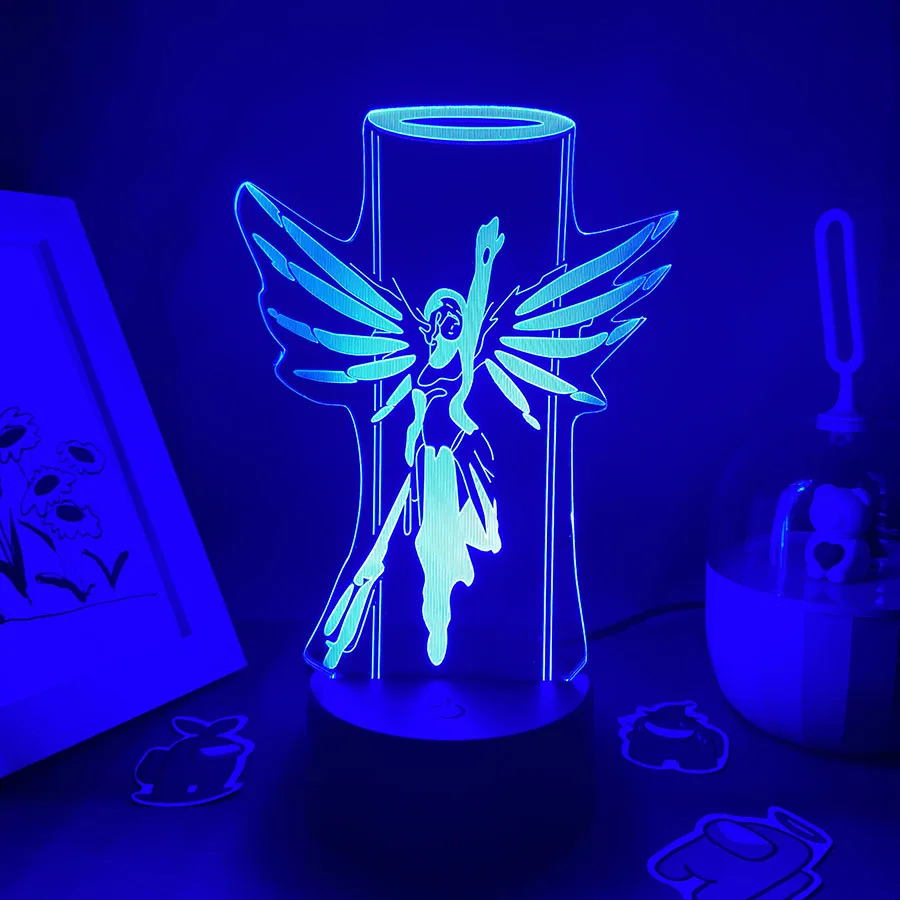 Overwatches OW Game Figure Mercy 3D Led Neon Night Lights Birthday Gift For Friends Gaming Room Table Cool Decor Mercy Lava Lamp