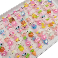 50/100pcs/Lot Factory Mix Style Lovely Child Finger Rings for Children Open Adjust Design Resin Apple Cute Rabbit Ice Cream Kids 1