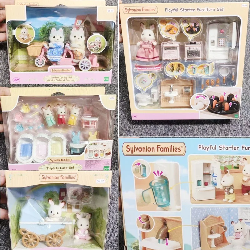 

Epoch Sylvanian Families Doll Furniture Suit Chocolate Rabbit And Dog Three Twins Playing House Toys Doll Birthday Gift