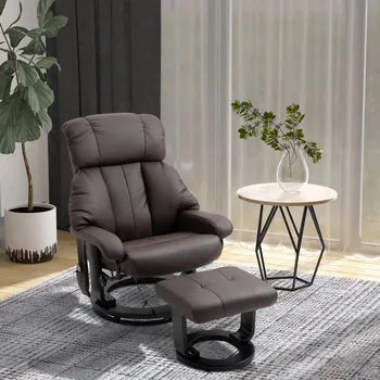 2024 New Massage Recliner Chair with Ottoman, 360° Swivel Recliner and Footstool, PU Leather with Side Pocket and Remote Control 1