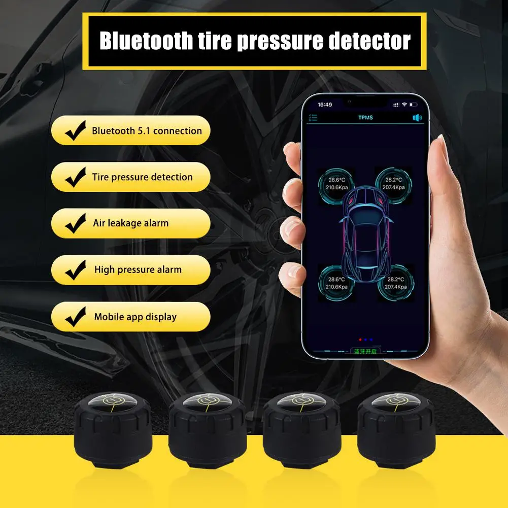 Система контроля давления в шинах с 4 внешними датчиками TPMS Bluetooth,  подходит для Android/iOS обнаружения на смартфонах