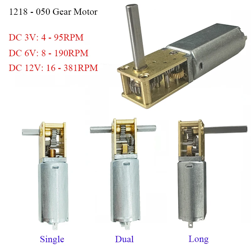 DC3V 6V 12V 1218-050 Mini 050 Gear Motor Single/ Dual/ Long Shaft 4RPM-381RPM Slow Speed High Torque Worm All Metal gearbox Motor