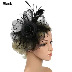 Elegant Women's Mesh Flower Feather Fascinator Headband and Hair Clip (Black)