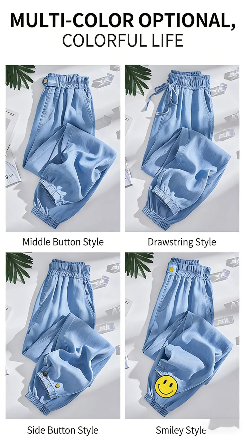 Plus Size Ice Silk Denim Pants Yoga Sports Thin Loose Style Women's Summer Casual Wide Leg Pants Harajuku Style Loose Waist