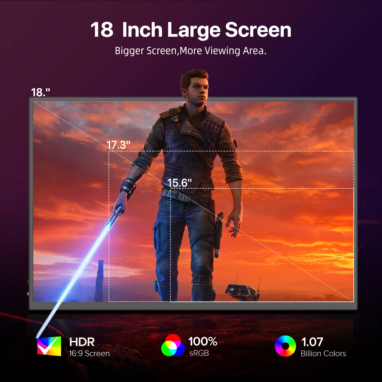 UPERFECT UGame B118 2K 144Hz Portable Gaming Monitor 100% DCI-P3 FreeSync HDR Computer Display HDMI USB C IPS Screen for Laptop 10