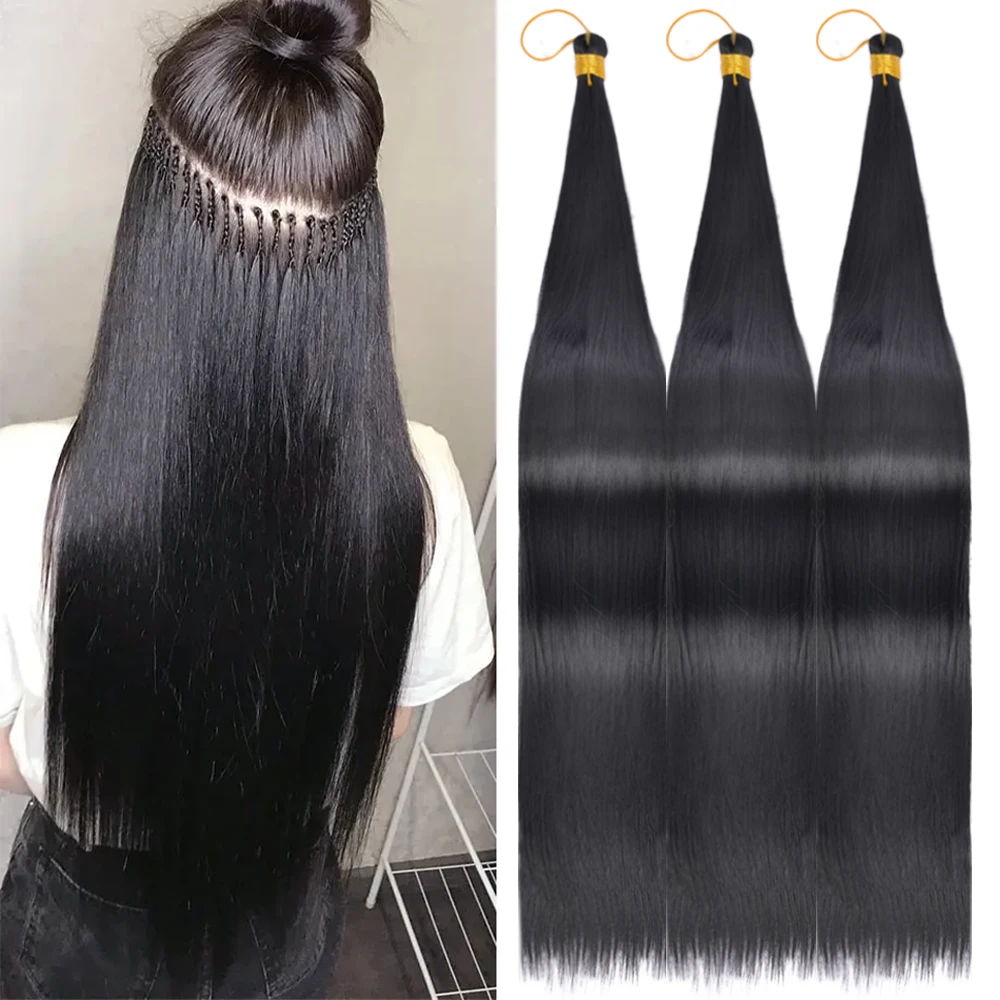 For Women Synthetic Ariel Straight Pony Hair Bundles Crochet Braids Hair Braiding Hair Ombre Brown Crochet Hair Extensions 3