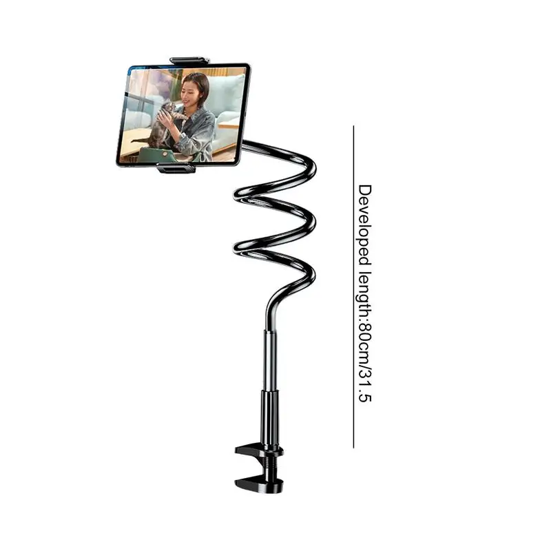 Phone Holder Desk Clamp 360-degree Rotate Cell Phone Bedside Clip Fits Tablets Below 10.5 Inches Flexible Arm Streaming Bracket