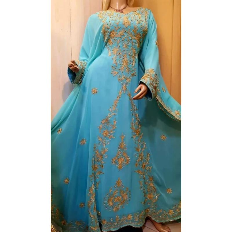 Lake Water Green Dress New Moroccan Dubai Long Shirt Farasha Robe Dress Long Dress European and American Fashion Trend