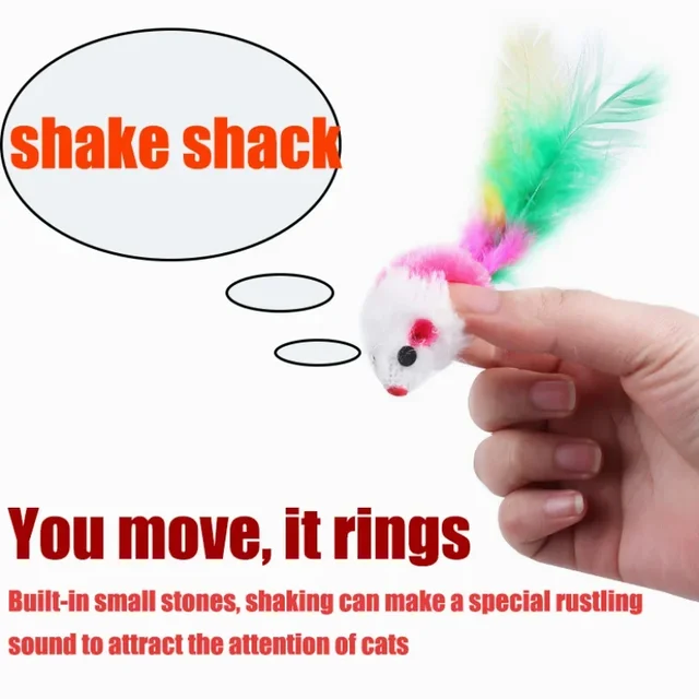 1PC Fake Mouse Colorful Feather Interacts with Cat Cute Soft Wool Fun Play Training Cat Kitten Pet 2