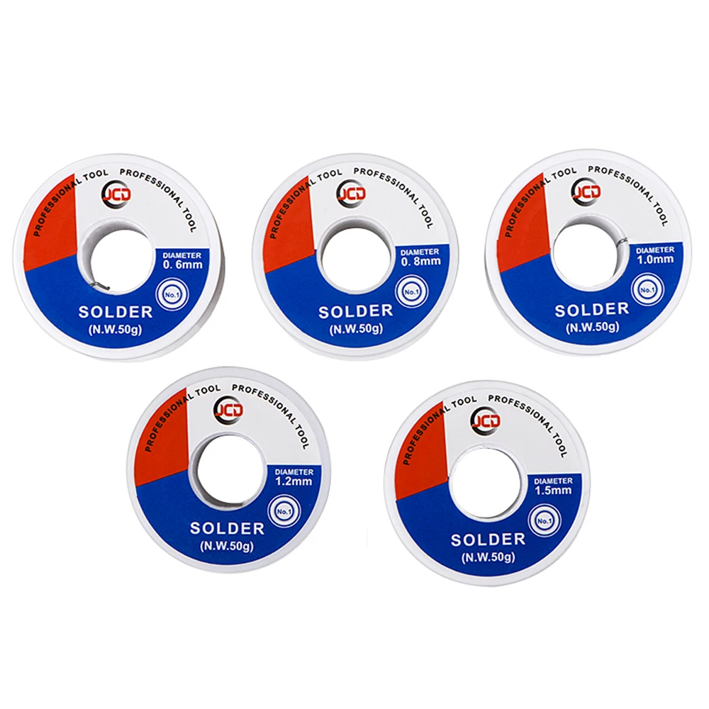 JCD Soldering Wire 50g 0.6/0.8/1.0/1.2/1.5 MM 60/40 FLUX 2.0% 45FT Tin Lead Tin Wire Melt Rosin Core Solder Soldering Roll