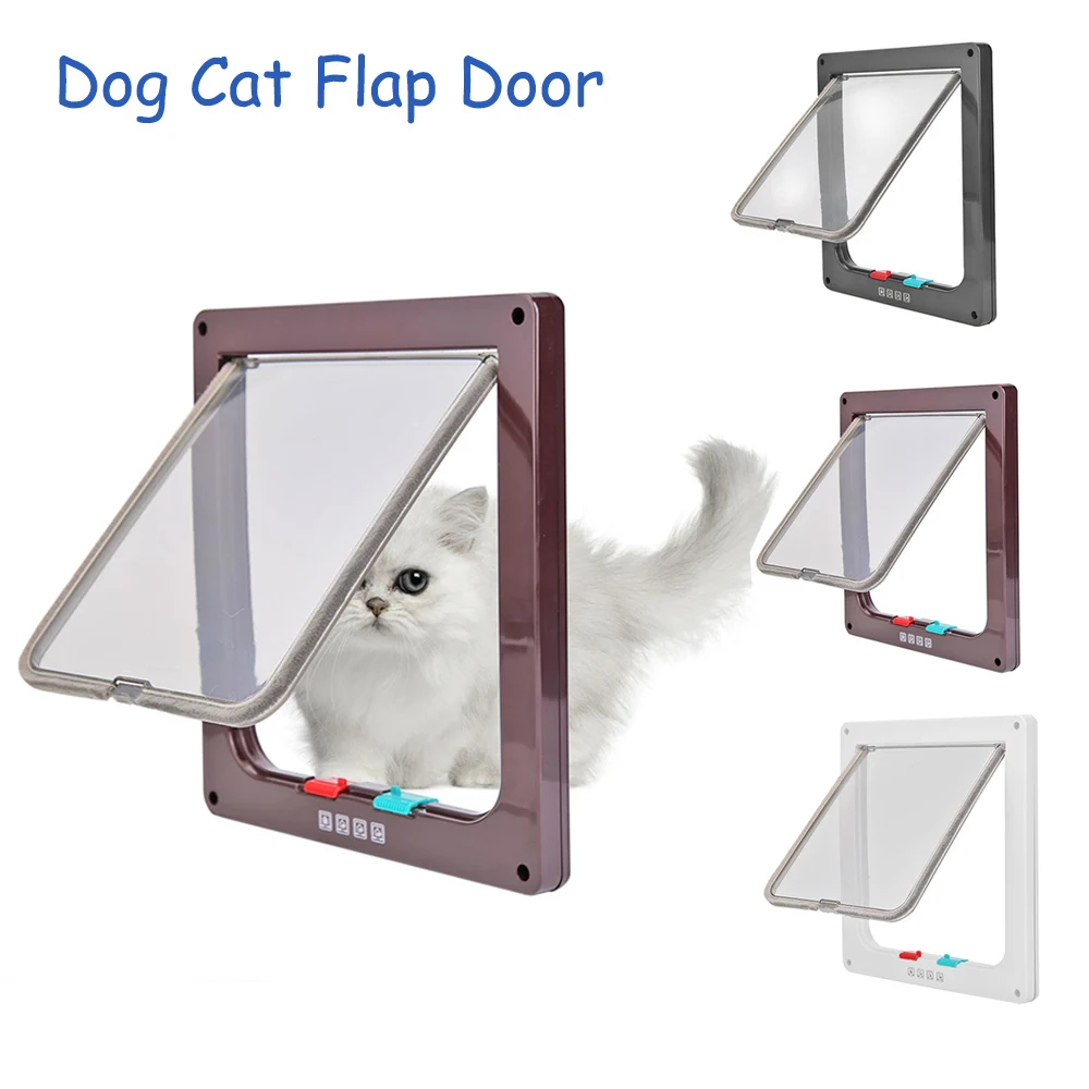 Dog Cat Flap Door with 4 Way Security Lock Flap Door for Dog Cats Kitten ABS Plastic Small Pet Gate Kit Cat Dogs Doors cat door pet door