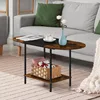 Small Oval Coffee Tables Modern Low Coffee Table for Small Space Mid Century Center Side Table with Open Shelving for Storage 6