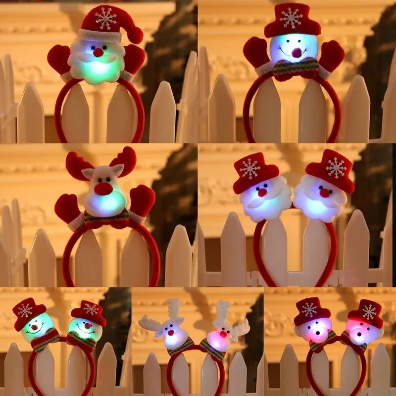 Christmas Headband Santa Claus Elk Antlers Reindeer Headband Cosplay Ears Led Glowing Ornaments Party Christmas Hair Accessories