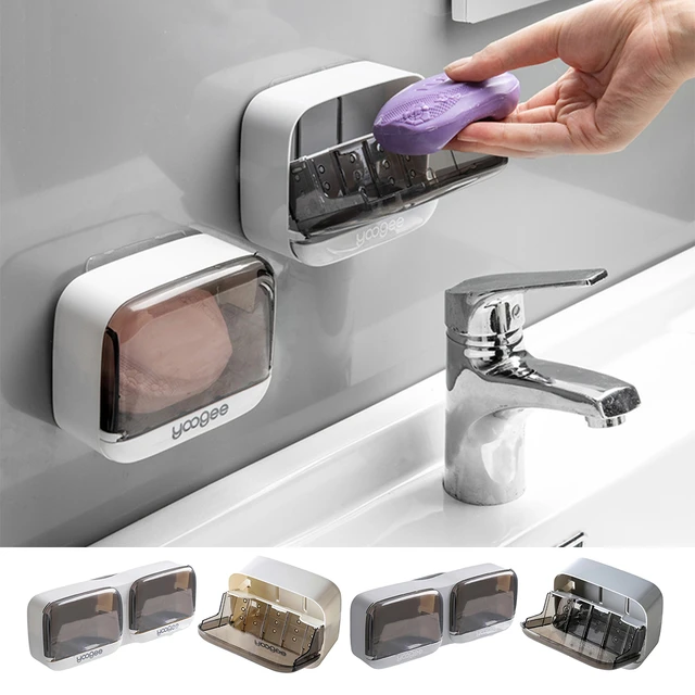 Wall Mounted Self Adhesive Soap Dishes No Drilling Storage Box Rack Drain  Bathroom Holder Accessories - AliExpress