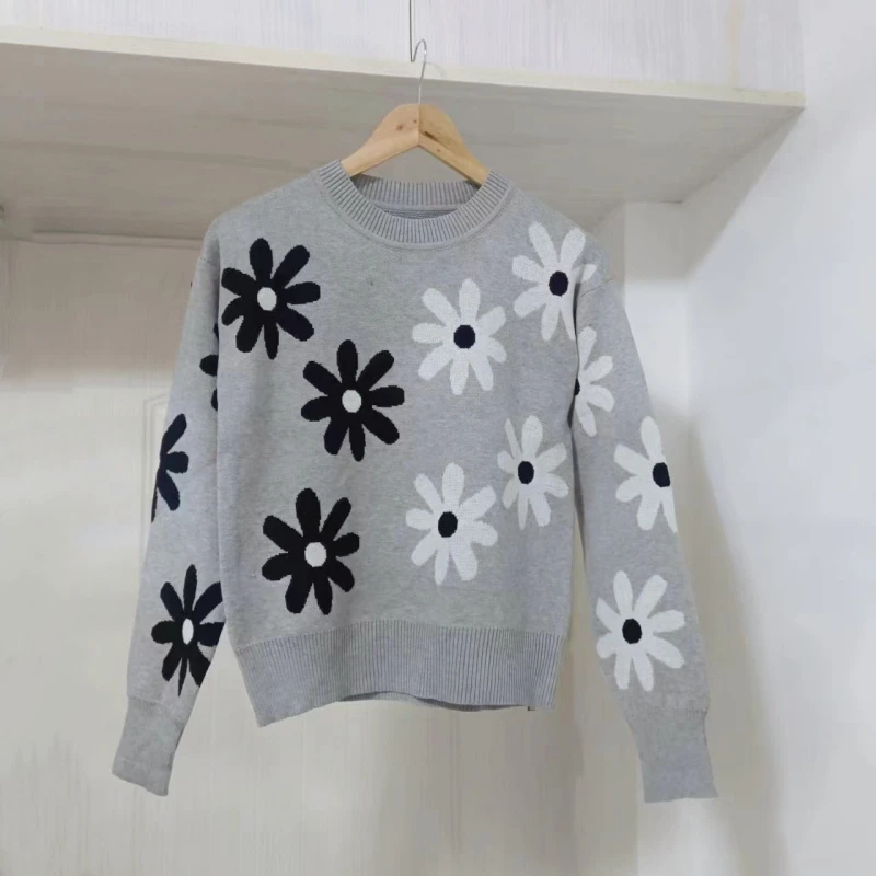 

Jacquard Sandros Women's Knitted Pullover Y2K Knitted Women's Sweater Cardigan Fall/Winter Crew Neck Sweater Jacket 2024 New