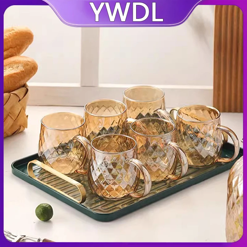 Coffee Cup Tea Cup 2/4pcs Diamond Textured Glass Cup Set 380ml