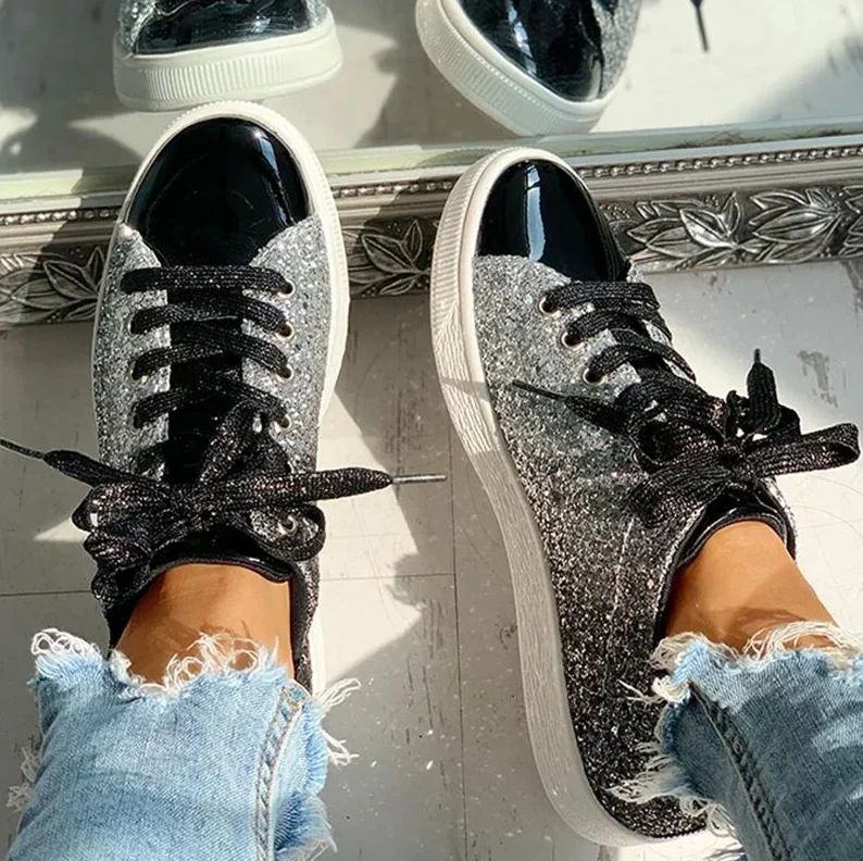 Wome Sneakers Bling Golden Shoes Casual - Uniqwear
