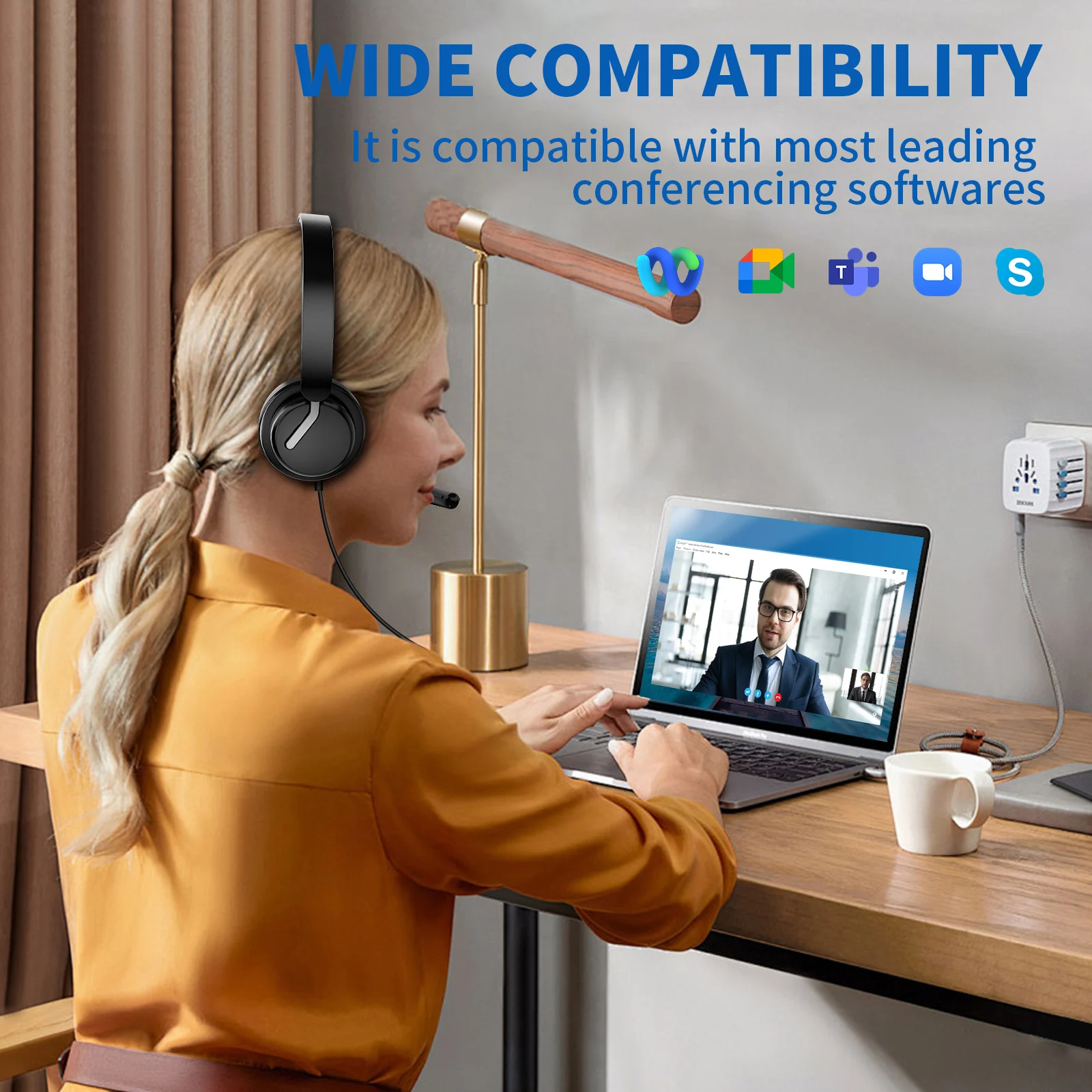 3.5mm USB Wired Headphones Independent Sound Card MIC Business Headset With MIC For PC /Laptop/Computer Adjustable Volume EH10