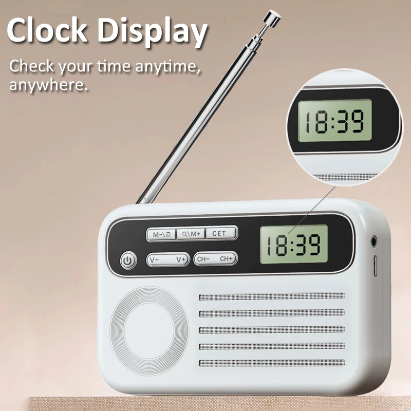 Portable DSP Radio 50-108MHZ Radio Receiver with LCD Display Built-in Speaker Support Power Display 3.5MM Headphone Rechargeable