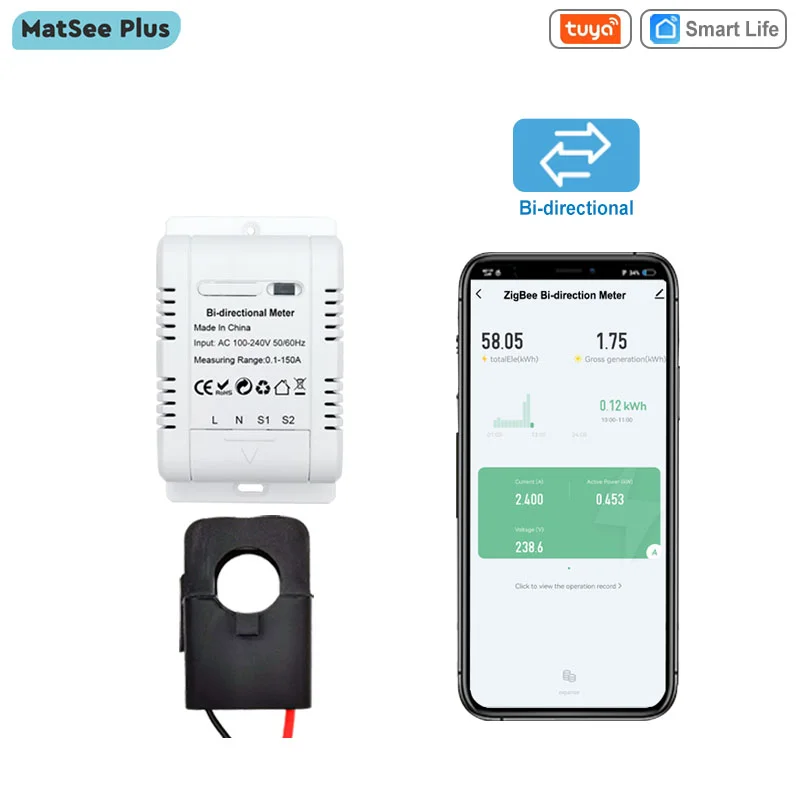Tuya Smart Bidirezionale Bidirezionale Wifi Zigbee Energy Meter 150A Morsetto Sensore Di Corrente Importazione Solare Export Kwh Monitor 110V 240Vac