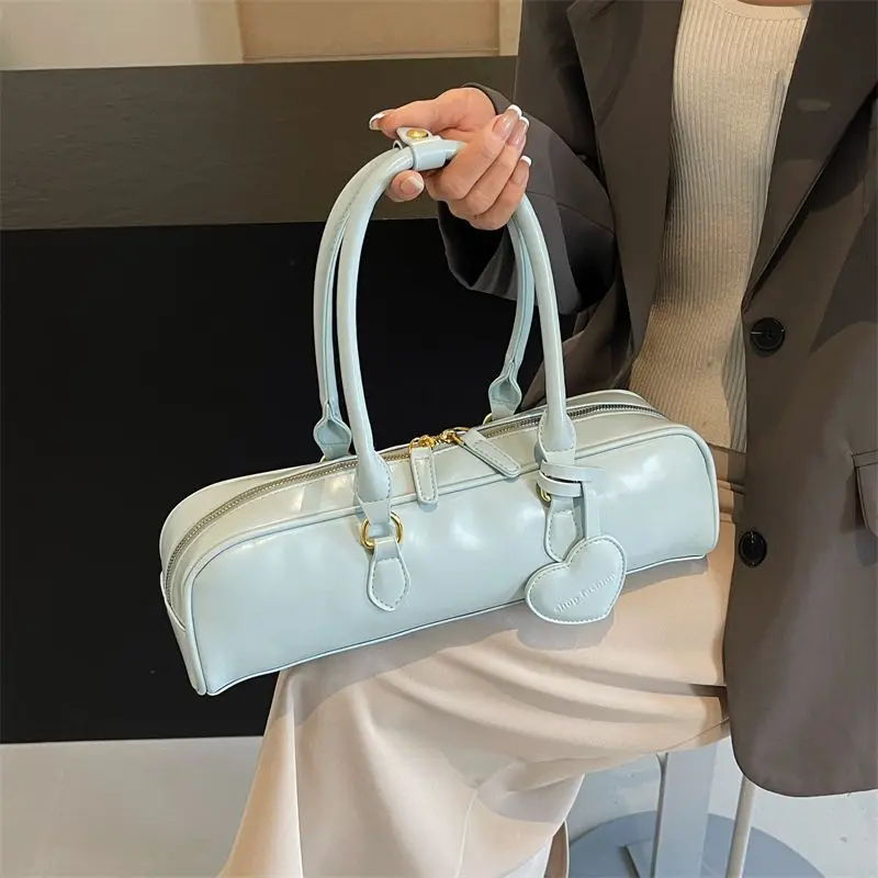 JIAERDI Hot Girls Blue Handbag Purses Women High Street Leather Heart Chic Casual Shoulder Bags Ladies Vintage Underarm Bag Y2k