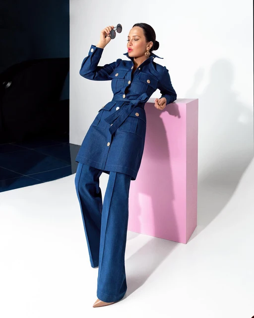 Denim Women Pants Suits Slim Fit Custom Made Ladies Wedding Guest