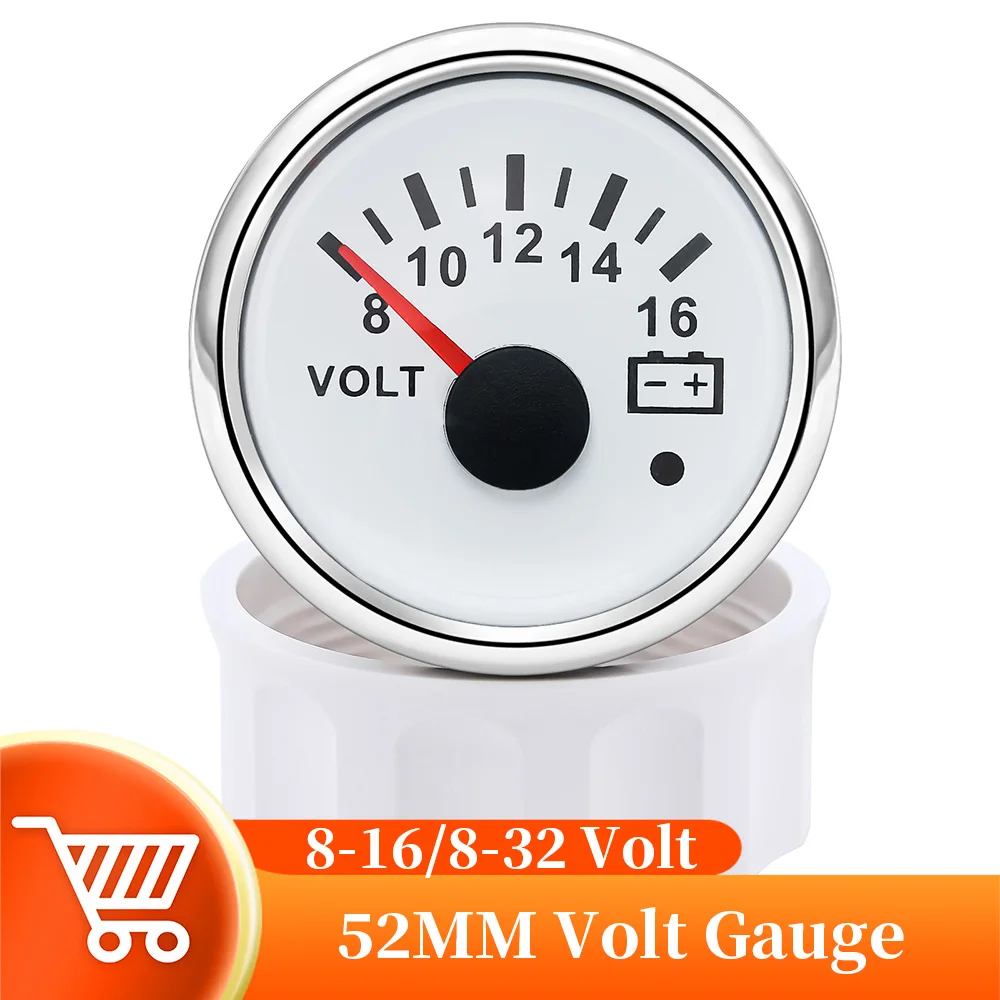 

Universal Car Volt Gauge 16V 32V Voltage Meter Red Backlight With Alarm Light For Car Caravan Marine Boat