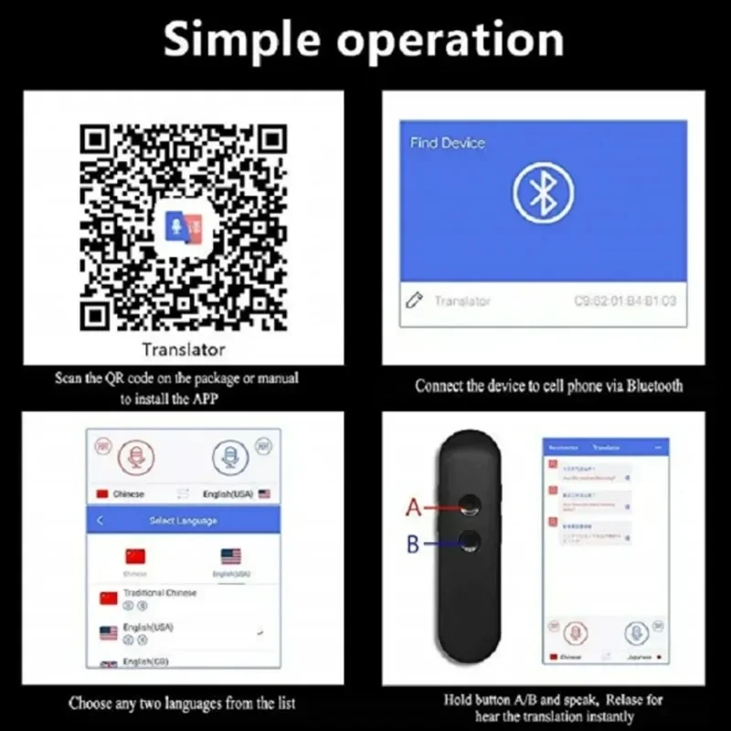 T4 Portable Wireless Smart Translator 40 Languages Two-Way Real Time Instant Voice Translator APP Bluetooth Multi-Language Voice Translator Language Translator