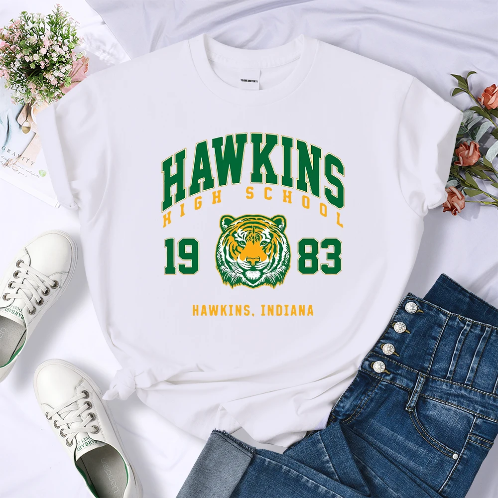 

Hawkins High School 1983 Print Female T-Shirt Fitted Harajuku Tee Shirts Street Fashion Streetwear Casual Crewneck Tshirt Women