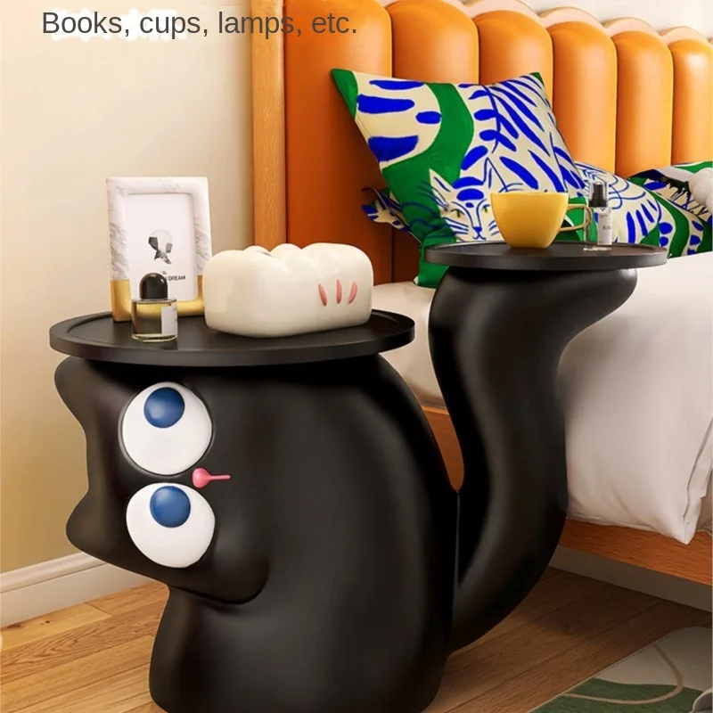 IHOME Crooked Cat Tray With Cute Living Room Cabinets Creative Decoration Black Simple Modern Small Coffee Table Side Table 2024