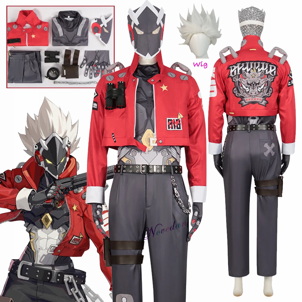 

Anime Game ZZZ Zenless Zone Zero Cosplay Billy the Kid Cosplay Costume Red Uniform Mask Wig Suit Carnival Party Outfit Men Boy