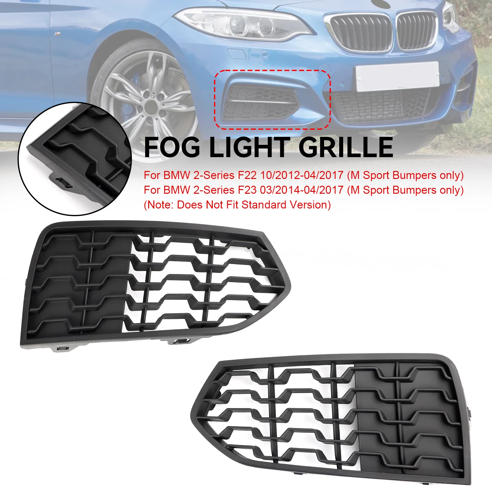 Areyourshop 2 Stück Vordere Stoßstange M Sport Nebelscheinwerfer-Gitter Passend für BMW F22 F23 2012 2013 2014 2015 2016 2017 51118056797 – Detail 5
