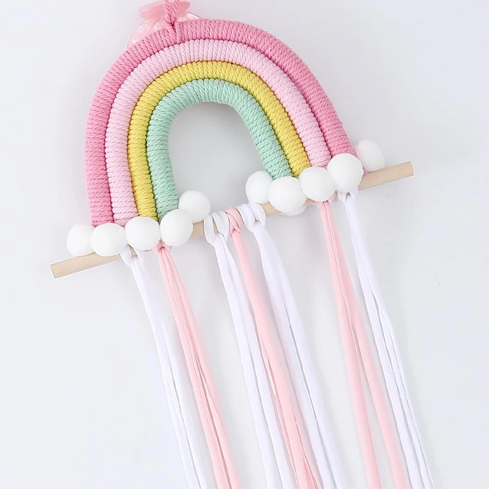 Accessori per capelli Portaoggetti da appendere, Decorazione da parete, Cintura portaoggetti per fiocchi per capelli, Supporto per accessori per forcine per bambini arcobaleno intrecciato - immagine 5