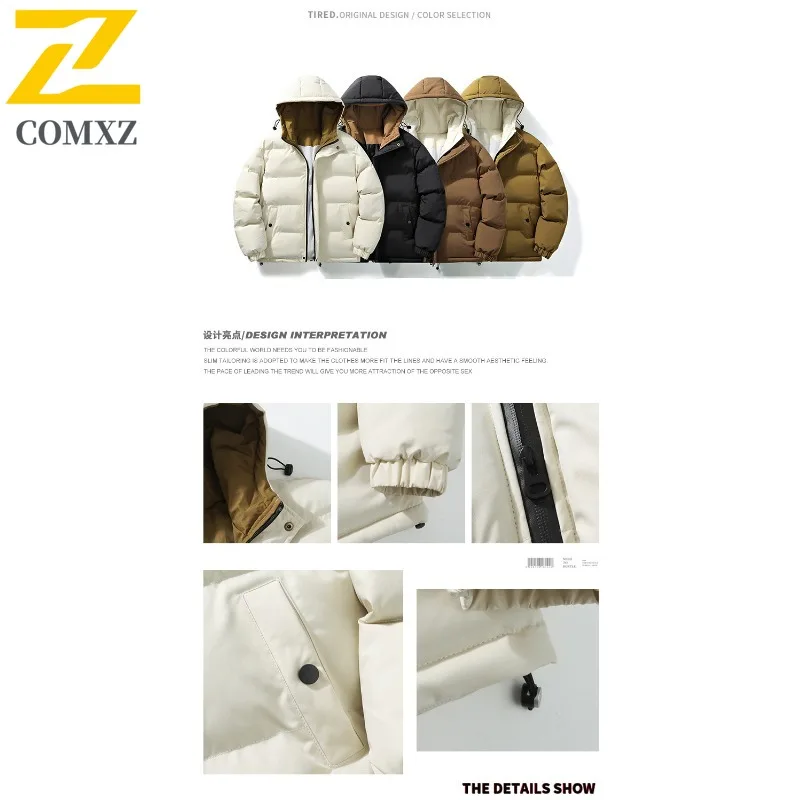 COMXZ 2025 New Men's Fake Two-Piece Cotton Jacket Winter Warm Thickened Hooded Windproof Casual outdoor sports tactics Outerwear