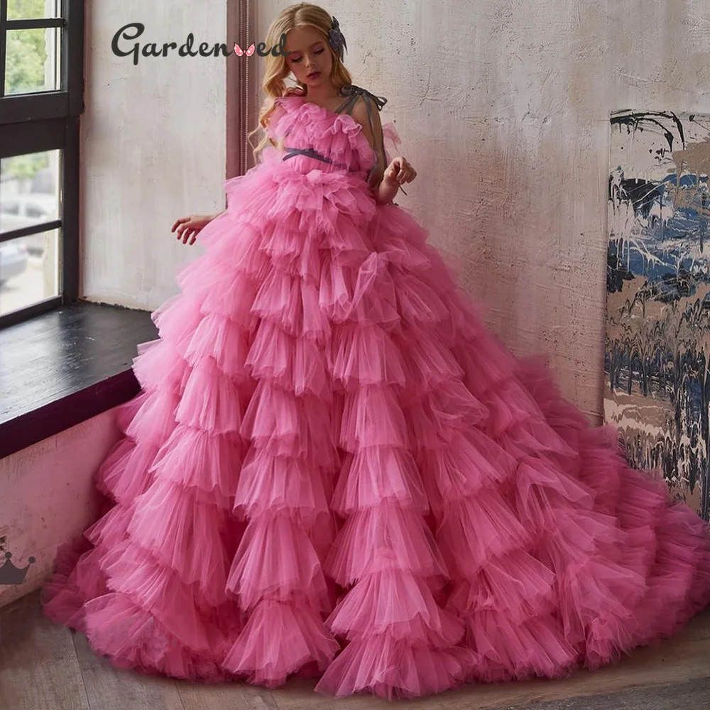 

Teens Girls Princess Ball Gow Tulle Pretty Girl Birthday Evening Party Dress Flower Girl Dresses Baby Kids Wedding Party Dress