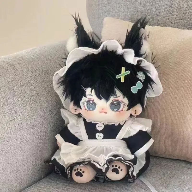 Limited Handmade 20cm Cute Peach Dress Denim Sweetheart Suit Maid Dress Plush Dolls Outfit Toys Doll's Accessories Cos Suit 3