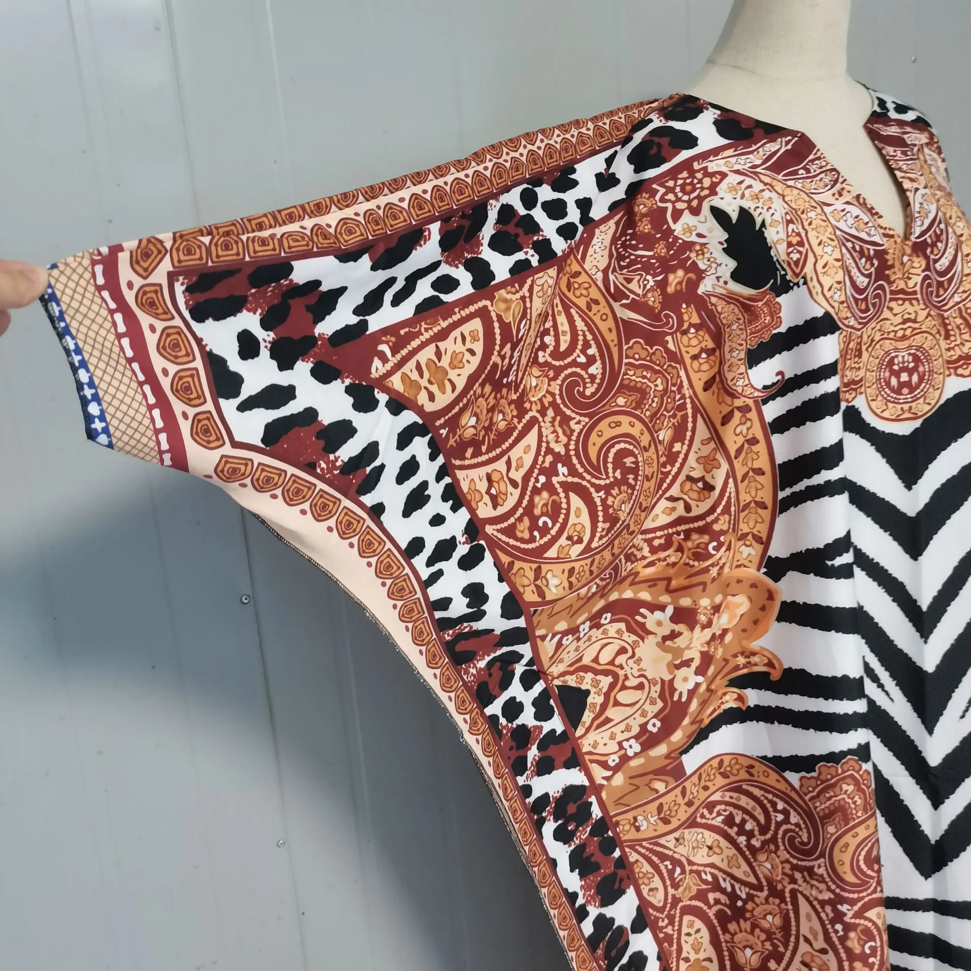 Over Sized Caftans Cover-ups Boho Women's Turkish Wine Leopard Ethnic Print Plus Size Muslim Kaftans Vestido Playa