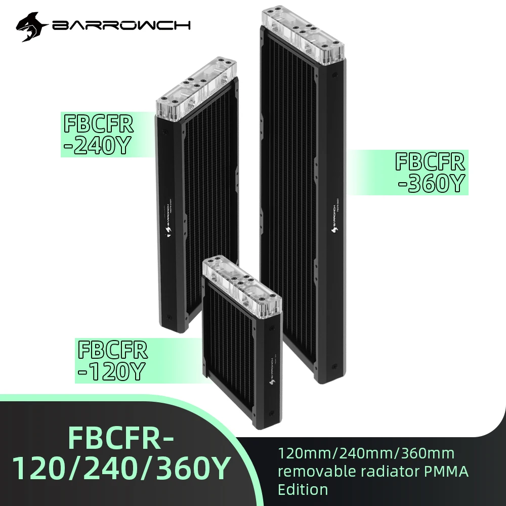 

Barrow Water cooling Radiator FBCFR-120/240/360Y 120/240/360mm Copper Heatsink 30mm Thickness for 120mm Fan Removable Cover