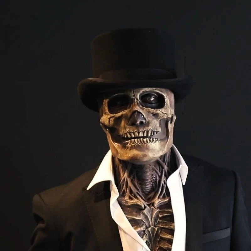 Skull Latex Mask Horror Brain Mask with Black Hat For Halloween Party Masquerade Costume, Halloween Show Props Funny Face halloween mask props