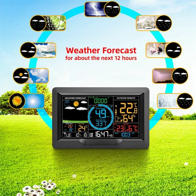 Station météo professionnelle sans fil avec capteur extérieur, pluviomètre,  prévisions météorologiques, horloge d'humidité, 8 en 1 - AliExpress