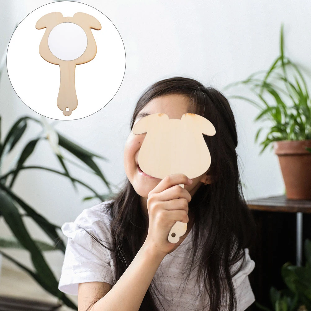 5pcs 도색되지 않은 휴대용 DIY 도색되지 않은 휴대용 공예 어린이 나무 거울 장난감 카키 마감 어린이 화장대 빈 거울