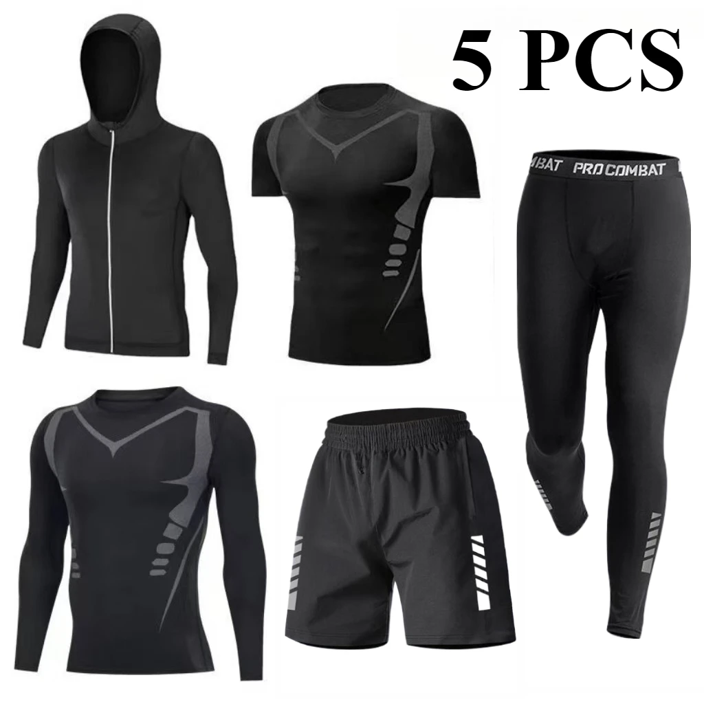 남성 스포츠웨어 1-5 PCS 세트 운동복 스포츠 슈트 남성 스포츠 빠른 건조 러닝 세트 조깅 트레이닝 체육관 피트니스 운동