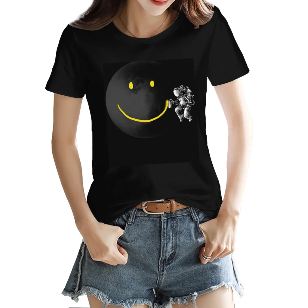 

Женская креативная Роскошная футболка Make a Smile, Высококачественная летняя футболка с принтом, свободная повседневная хлопковая Футболка с круглым вырезом и коротким рукавом