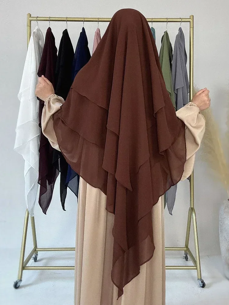 Layered Khimar Hijab Scarf Muslim Long Hijabs for Woman Ramadan Eid Prayer Abaya Overhead Tie Back Jilbab Islamic Djellaba Niqab