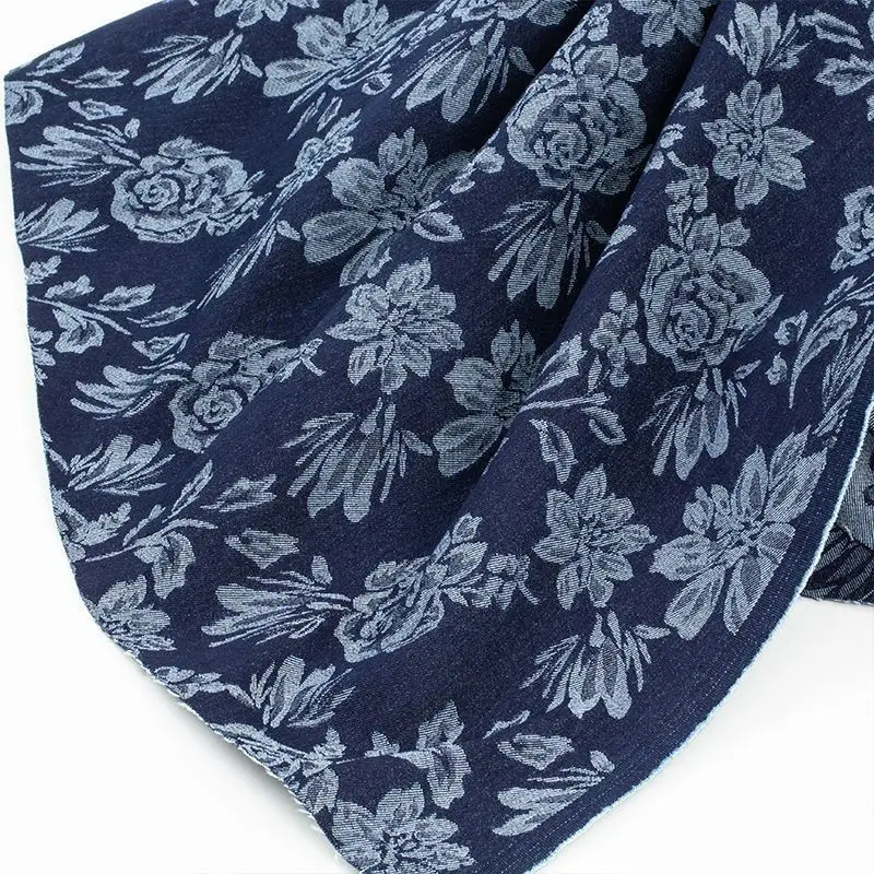 Chinese Style Fabric Washed Jacquard Denim Figured Cloth Clothing Clothes Coat Designer Fabric Embroidery