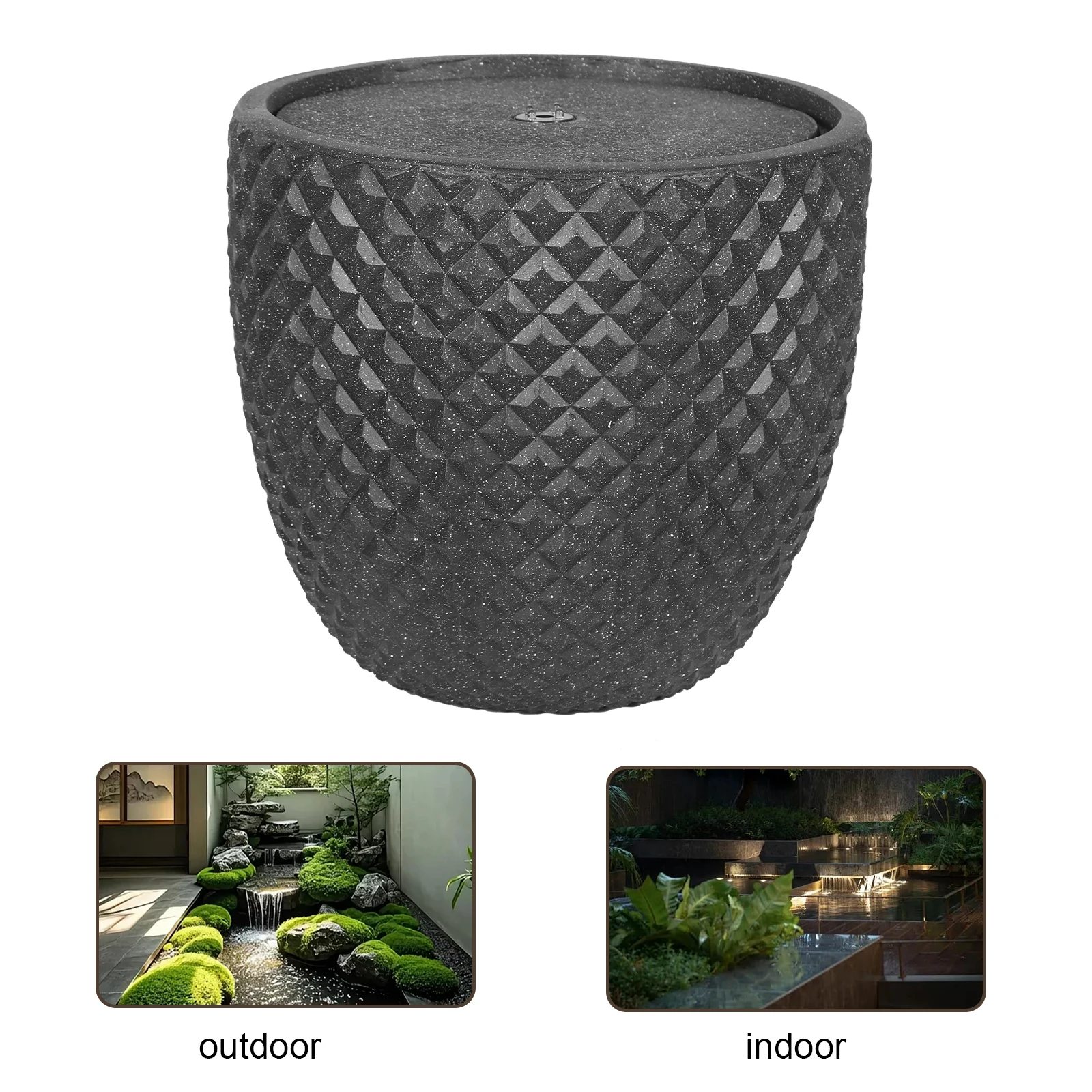 13 Inch High Solar Water Fountain Waterfall Outdoor Fountain Round Stone with LED Lights & Pump for Patio Yard and Garden Decor