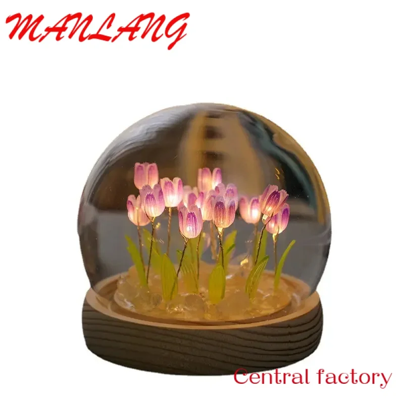 

Custom Handmade Tulip Glass Table Lamp Night Light Customization Crystal Ball Flower Tulips LED Night Light