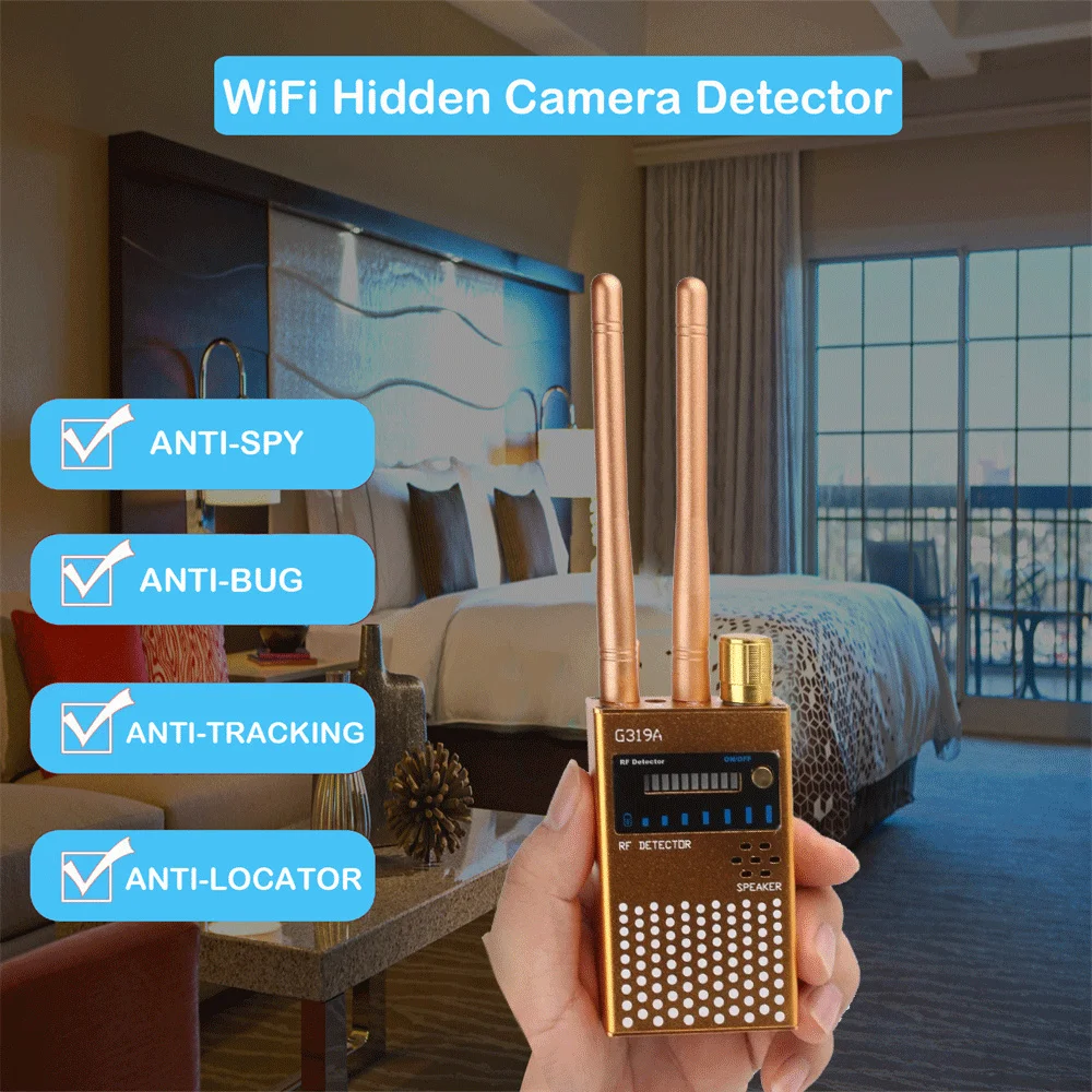

1MHz-6.5GHz Multi-function Anti-spy Detector Camera WiFi GSM Audio Bug Lens Finder GPS Tracker Scanner Wireless RF Signal Detect