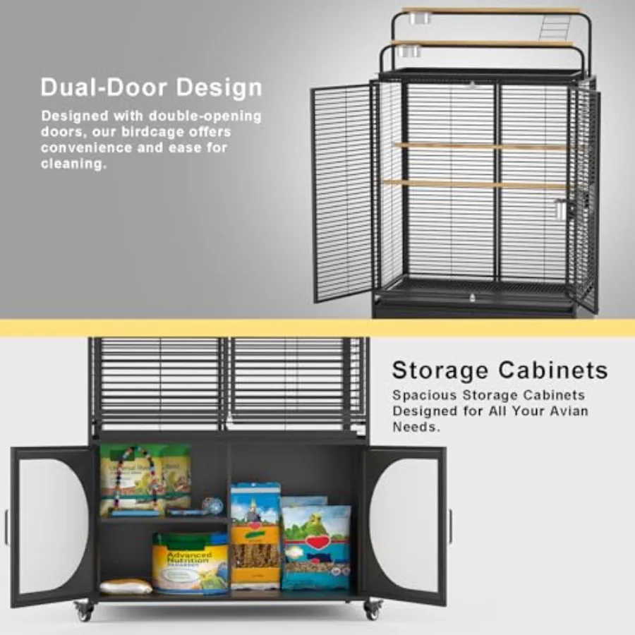 Large Bird Cage with Play Top and Rolling Storage Cabinet 4