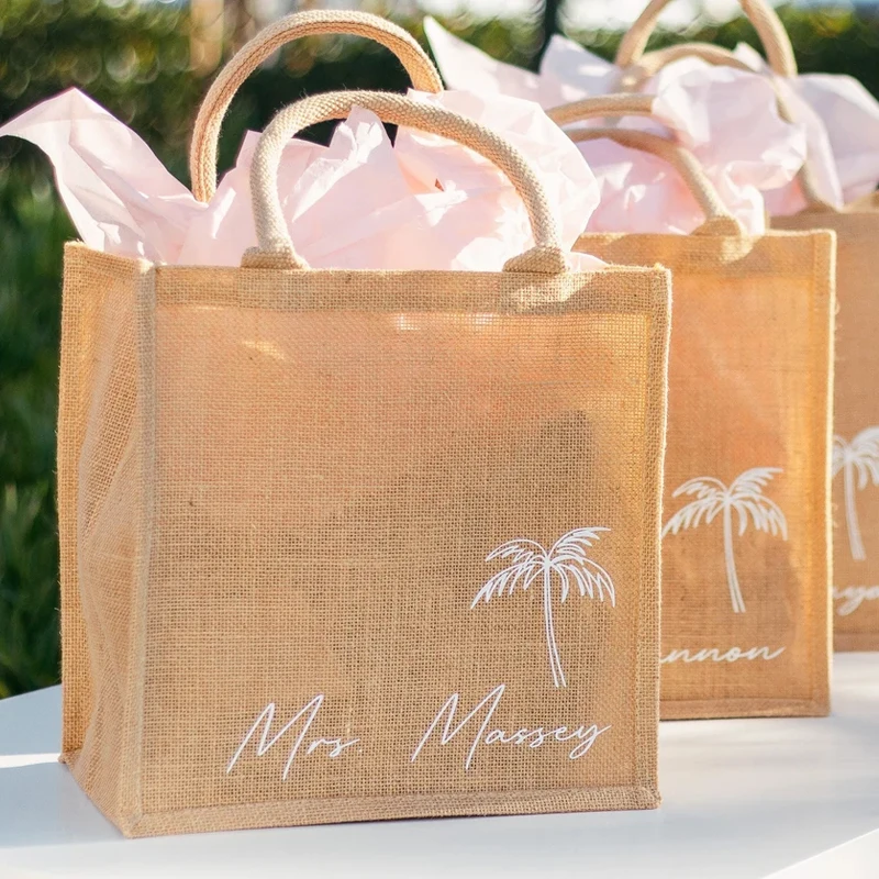 Personalisierte Palmen-Brautjungfern-Tragetaschen mit Namen, individuelle Strand-Brauttasche, Hochzeit, Willkommensgeschenke, Junggesellenabschied, Dekoration